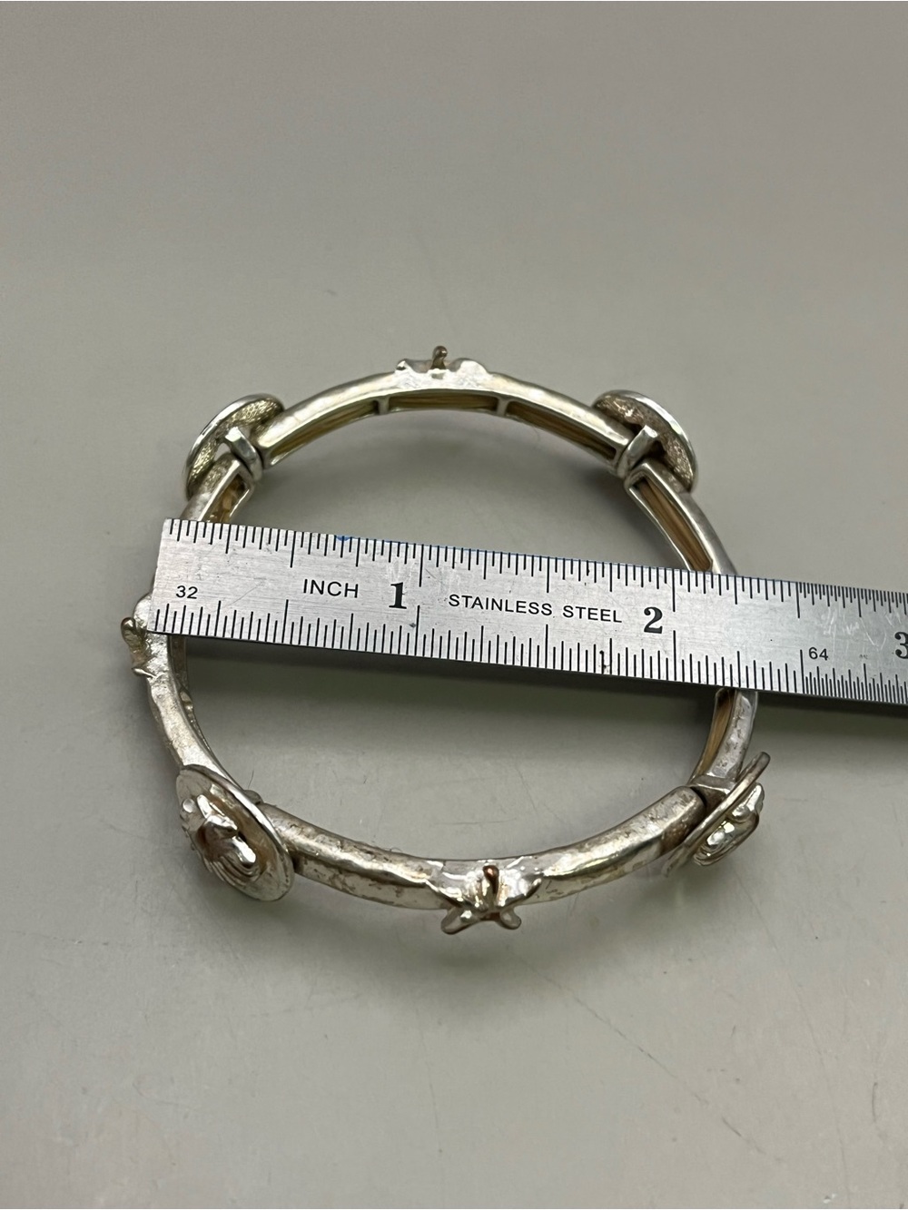 Vintage Silver Tone Stretch Bracelet Starfish Seashell Beach Ocean Nautical - Picture 5 of 5